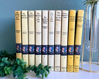 Vintage Nancy Drew Books 1–10 Yellow Spine Hardcover Set 1933–1966 Grosset & Dunlap Matching Collection Classic Mystery Series