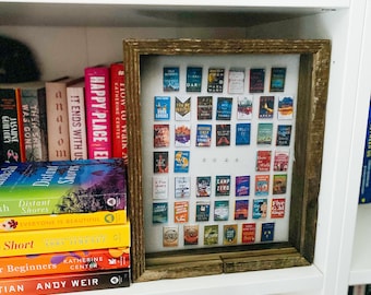 Mini Book Frame Display in Shadow Box - Year in Books Gift for Book Lover - Custom Home Decor for Bookworm