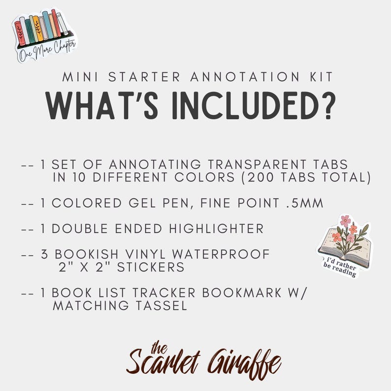 Book Annotation Kit Labels Book Annotation Starter Kit: Tabs, Pen, Highlighter & Bookmark - Etsy