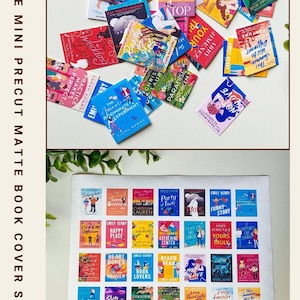 May include: A collection of colorful book cover stickers featuring popular book titles. The stickers are arranged in a grid pattern on a white background. The stickers are pre-cut and ready to use. The stickers are perfect for decorating books, journals, laptops, and other items.