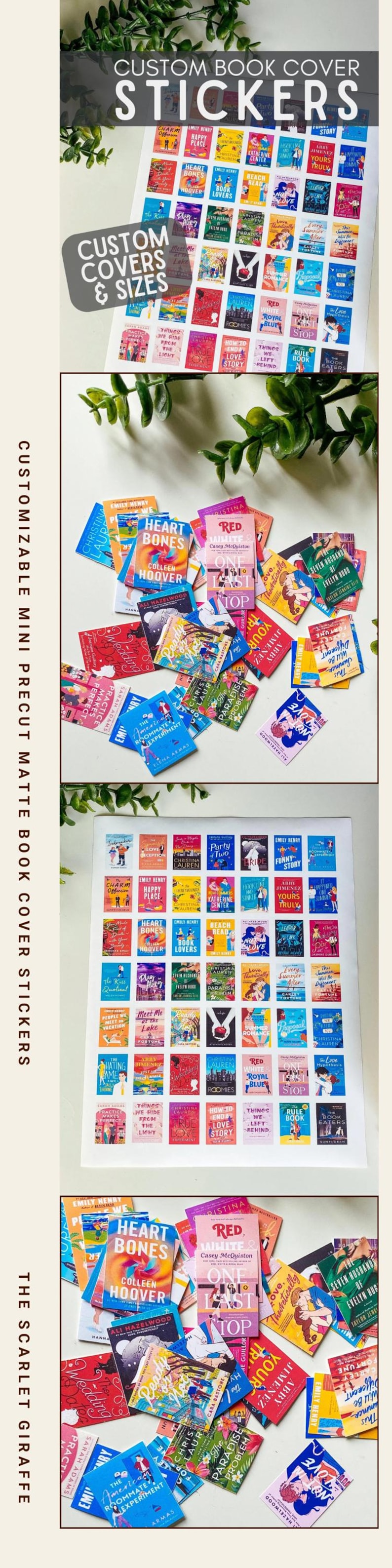May include: A collection of colorful book cover stickers featuring popular book titles. The stickers are arranged in a grid pattern on a white background. The stickers are pre-cut and ready to use. The stickers are perfect for decorating books, journals, laptops, and other items.