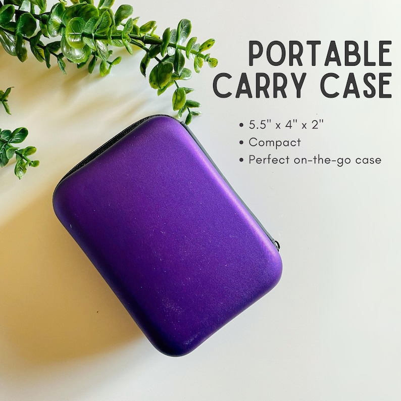 May include: A purple carrying case with a zipper closure. The case measures 5.5 inches by 4 inches by 2 inches. The case is compact and perfect for on-the-go use.