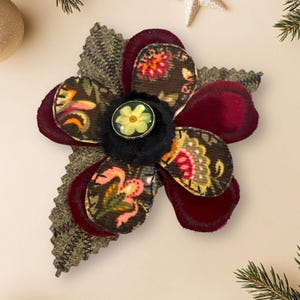 Handcrafted Fabric Flower Brooch: Vintage Button Purse Pin