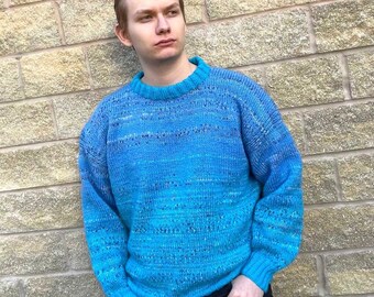 Ombre Chunky Hand Knitted Sweater Men's Women’s Unisex Custom Made Personalised Monogrammed Jumper Customized Gift