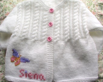 Personalized Gift Any Name & Size Hand Knitted Baby Girl Sweater