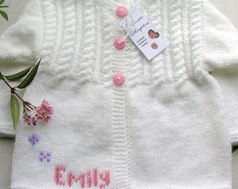 Personalized Gift Any Name & Size Hand Knitted Baby Girl Sweater