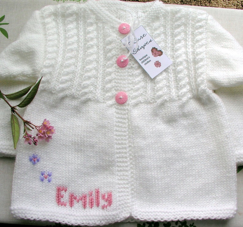 Personalized Gift Any Name & Size Hand Knitted Baby Girl Sweater image 1