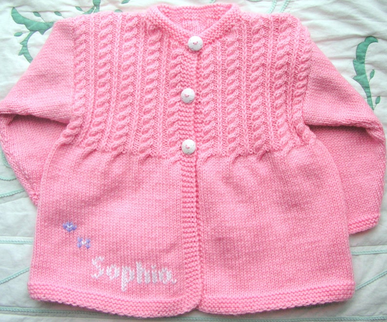 Personalized Gift Any Name & Size Hand Knitted Baby Girl Sweater image 2