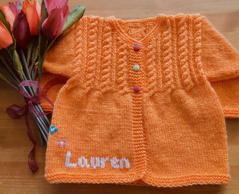Personalized Gift Any Name & Size Hand Knitted Baby Girl Sweater image 6