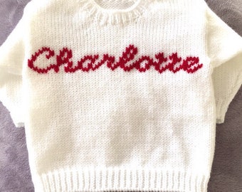 ANY Text Personalized Hand Knitted Baby Boy Girl Sweater Personalised Cardigan Customized Jumper Handmade Monogrammed Customised Bespoke