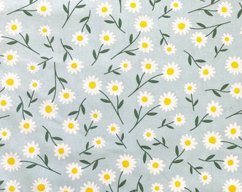 Tissu d'ameublement | Tissu coton fleur marguerite bleu jaune