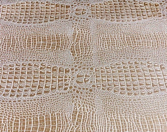 Artificial Leather White Gold Crocodile Look Sold by the Meter