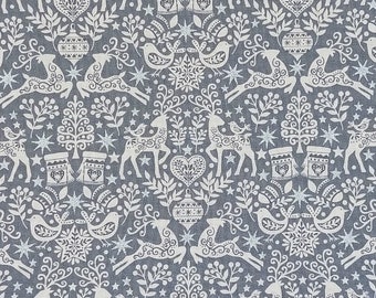 cotton fabric gray forest animals