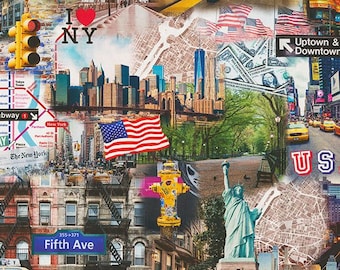 Tela decorativa de algodón de la ciudad de Nueva York, se vende por metro y es de colores vivos.