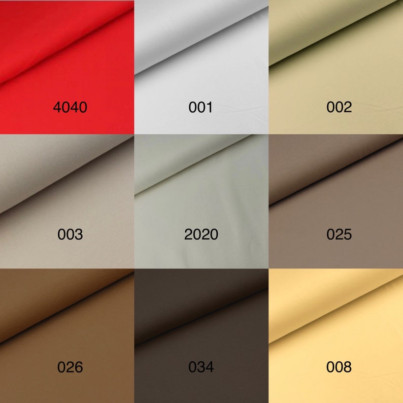 May include: Swatch fabric samples in nine different colors, including red, beige, gray, brown, and yellow. The fabric samples are labeled with numbers: 4040, 001, 002, 003, 2020, 025, 026, 034, and 008.