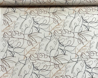 Decorative fabrics leaves beige cotton