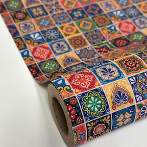 Tessuto di sughero versatile Majolika stampa digitale – Facile da tappezzare, tessuto di sughero robusto, lavabile e creativamente utilizzabile