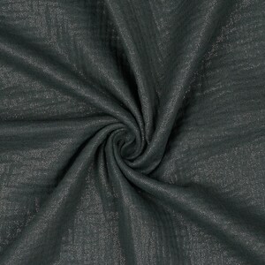 May include: A close-up of a dark gray fabric with a subtle shimmer. The fabric is soft and has a slightly textured surface.