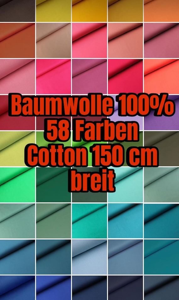 Baumwollstoff einfarbig Cotton 100 % 58 Farben Meterware ab 50cm in 150cm Breite Uni Baumwolle  Fahnentuch patchwork Stoff einfarbiger Stoff