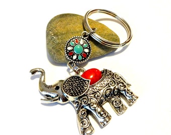 Elephant Keychain, Elephant Gifts, Tribal Keychain, Jade Keychain, Lucky Charm, Elephant Car Accessories, Elephant Jewelry, Tribal Accessory