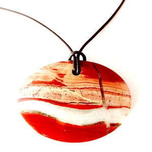 Red Jasper Pendant Necklace, Statement Necklace, Unisex Jewelry, Earthy Gemstone Necklace, Leather Choker Necklace, Energy Jewelry