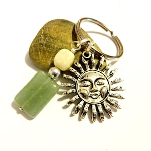 Cool Celestial Keychain, Sun Key Chain, Aventurine Gemstone Keychain, Sun Key Fob, Celestial Gift, Celestial Key Fob, Honey Jade Keychain