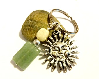 Cool Celestial Keychain, Sun Key Chain, Aventurine Gemstone Keychain, Sun Key Fob, Celestial Gift, Celestial Key Fob, Honey Jade Keychain