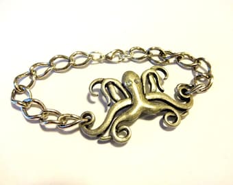 Antique Silver Octopus Bracelet, Ocean Jewelry, Beach Charm