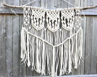 Cotton Macrame Wall Hanging, Wall Decor, Boho Photo Prop, Wedding Backdrop, Baby Photo Prop, Driftwood, Wall Tapestry, Macrame Curtain