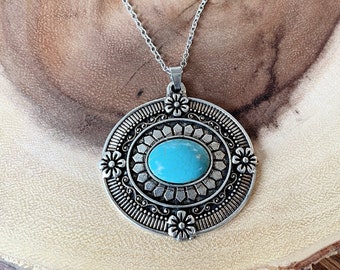 Bold Turquoise Pendant Statement Necklace Pendant Womens Ready to Ship Free Shipping