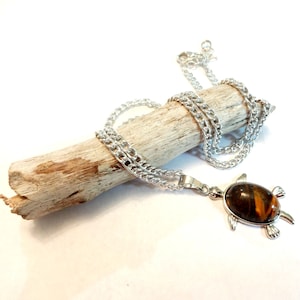 Brown Obsidian Sea Turtle Pendant Necklace, Sea Turtle Jewelry, Turtle Gifts, Silver Chain Necklace, Summer Jewelry, Nautical Necklace