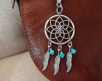 Dream Catcher Purse Charm with Turquoise Swarovski Crystal Beads