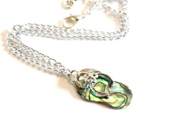 Flip Flops Charm Anklet, Summer Jewelry, Abalone Shell Jewelry, Anklets for Women, Ankle Bracelet