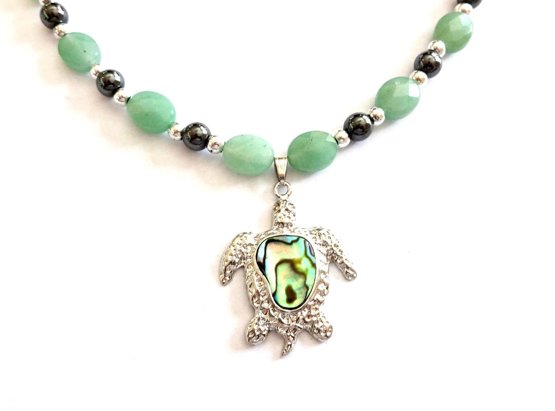 Sea Turtle Pendant Necklace Turtle Jewelry Beaded Gemstone Etsy