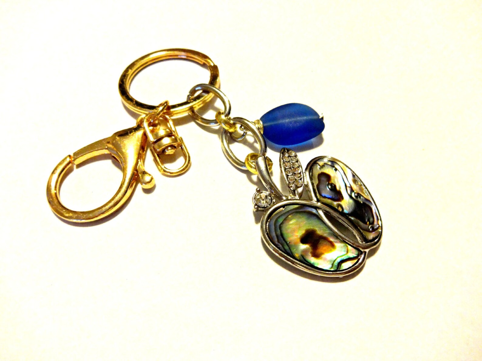 Abalone Shell Keychain Cobalt Blue Sea Glass Keychain Gold - Etsy