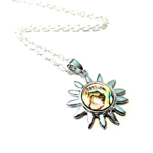 Celestial Necklace, Celestial Jewelry, Abalone Shell Pendant Necklace, Sun Pendant Necklace, Minimalist Necklace, Sun Charm Necklace