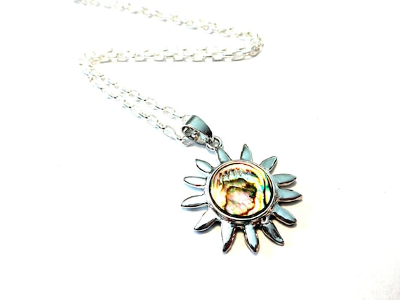 Abalone Shell Sun Pendant Necklace, Celestial Jewelry
