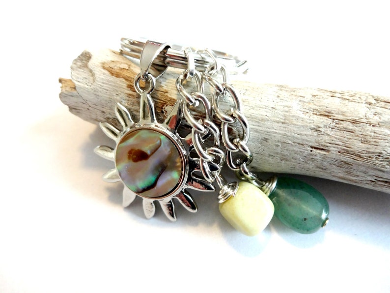 Sun Charm Keychain Beaded Gemstone Keychain Abalone Shell - Etsy