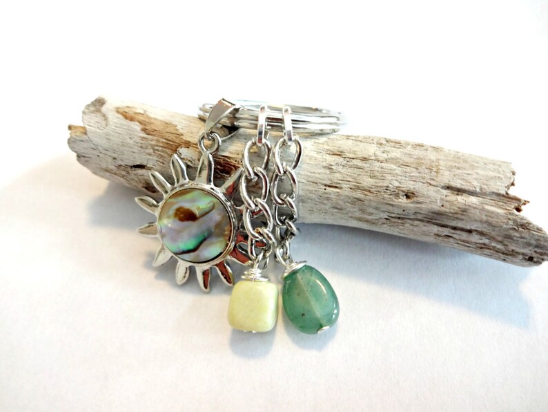 Sun Charm Keychain Beaded Gemstone Keychain Abalone Shell - Etsy