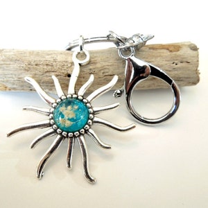 Celestial Sun Keychain, Gift for Her, Turquoise Blue Key Chain, Accessories for Car, Purse Charm