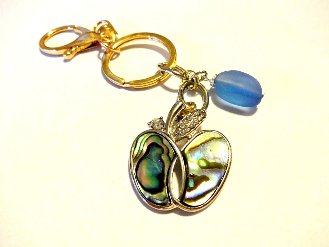 Abalone Shell Keychain, Teacher Gift, Apple Keychain, Sea Glass Key ...