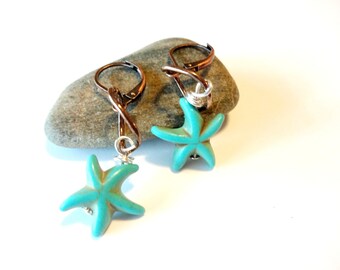 thumbnail image 2 of Tibetan Silver Starfish Dangle Earrings – Leverback Hook – Handmade In UK 2 of 4