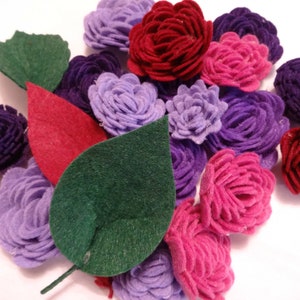  25 Wool Felt Flowers 24 Leaves - Purple Wool Felt Fabric Flowers  - Vineyard Felt Flowers - Large Posies : Home & Kitchen