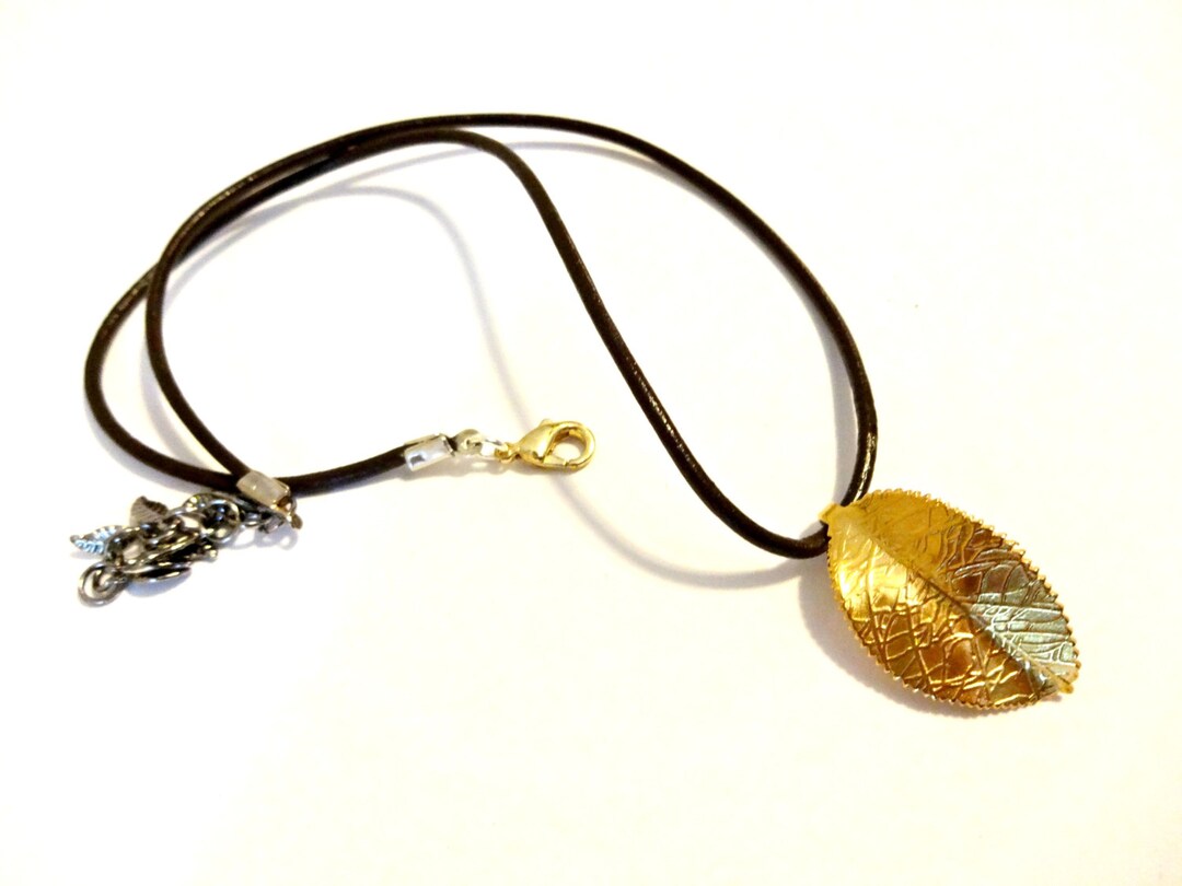 Gold Leaf Pendant Necklace Cool Leather Choker Cool Etsy