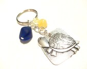 Sea Turtle Keychain, Cobalt Sea Glass, Jade, Swarovski Crystal
