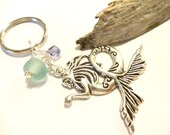 Mermaid Believer Gift, Mermaid Key Ring, Seafoam Green Seaglass Keychain Made With Swarovski Crystal Element  Beads
