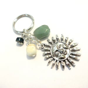 Sun Keychain, Jade Gemstone, Celestial Car Accessory