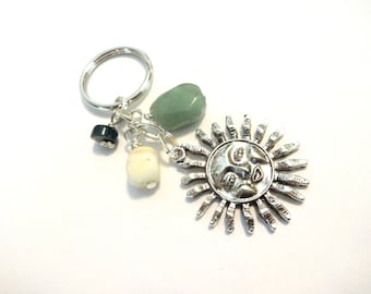 Sun Keychain, Jade Gemstone, Celestial Car Accessory