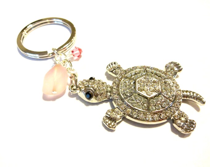 Turtle Rhinestone Keychain - Bling Bling Metal Car Keychain With Diamonds, Glitter Key Ring Charm For Purse Or Gift