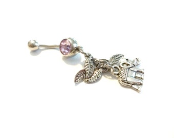 Elephant Belly Ring, Cubic Zirconia, 14G Surgical Steel Navel Jewelry